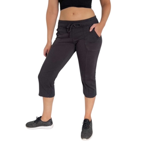 Eddie Bauer black mid rise crop length drawstring waist sweatpants size small - Picture 1 of 13